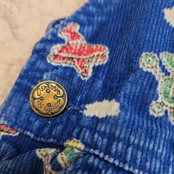 Vintage OshKosh B'gosh Blue Airplanes Flying Corduroy Overalls Made USA Sz 3T - Picture 5 of 12